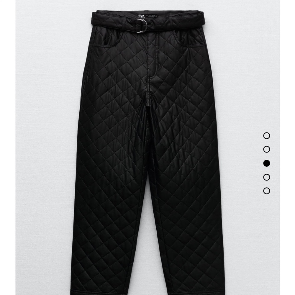 New Zara black faux leather belted high waisted quilted‎ pants